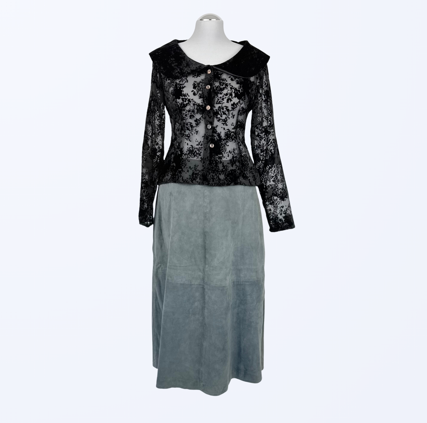 Vintage Leathland Midirock Lederrock graublau fairy boho festival Teos Vintage Onlineshop