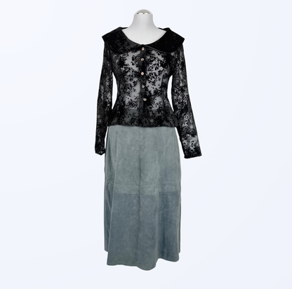 Vintage Leathland Midirock Lederrock graublau fairy boho festival Teos Vintage Onlineshop