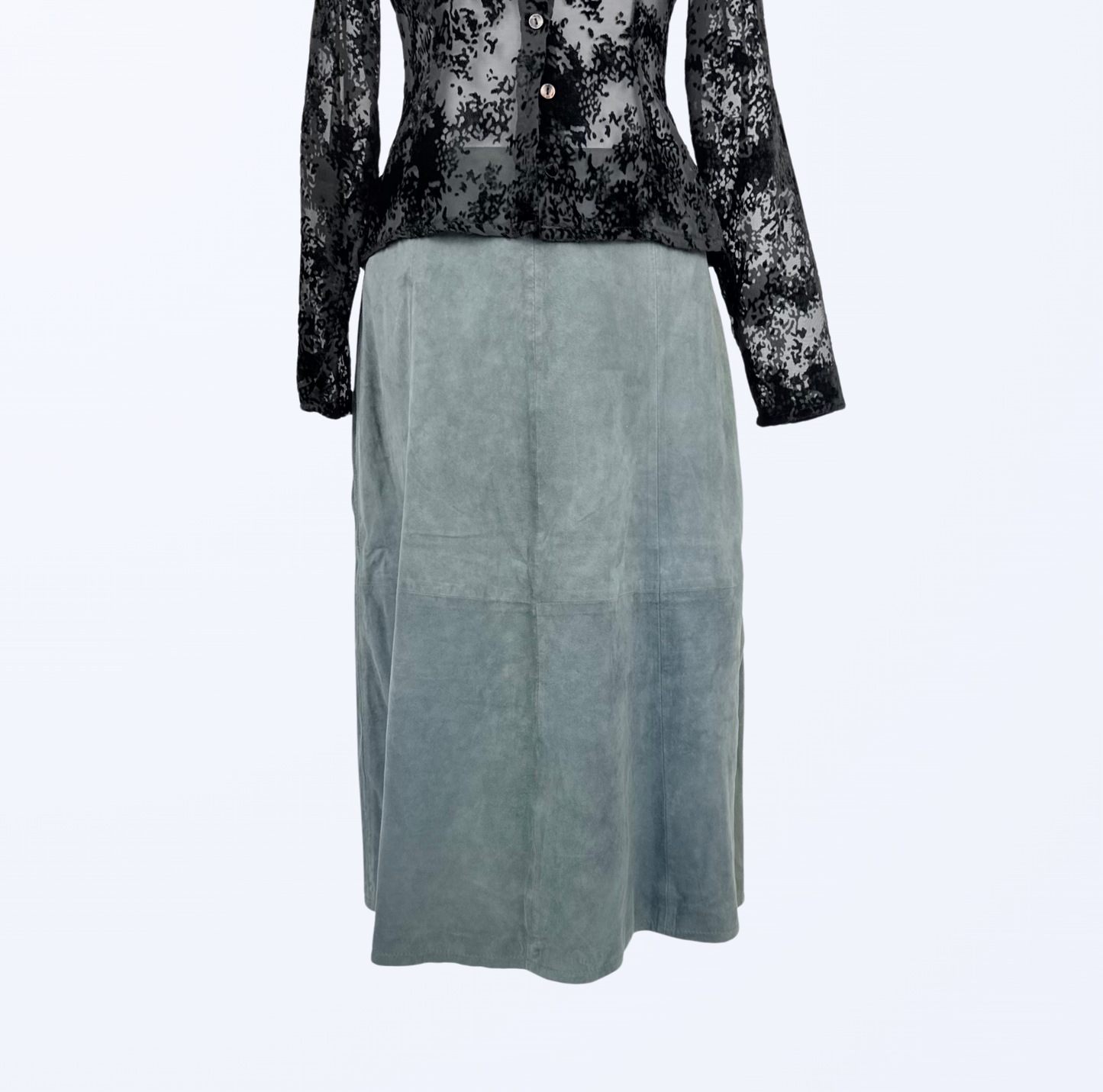 Vintage Leathland Midirock Lederrock graublau fairy boho festival Teos Vintage Onlineshop
