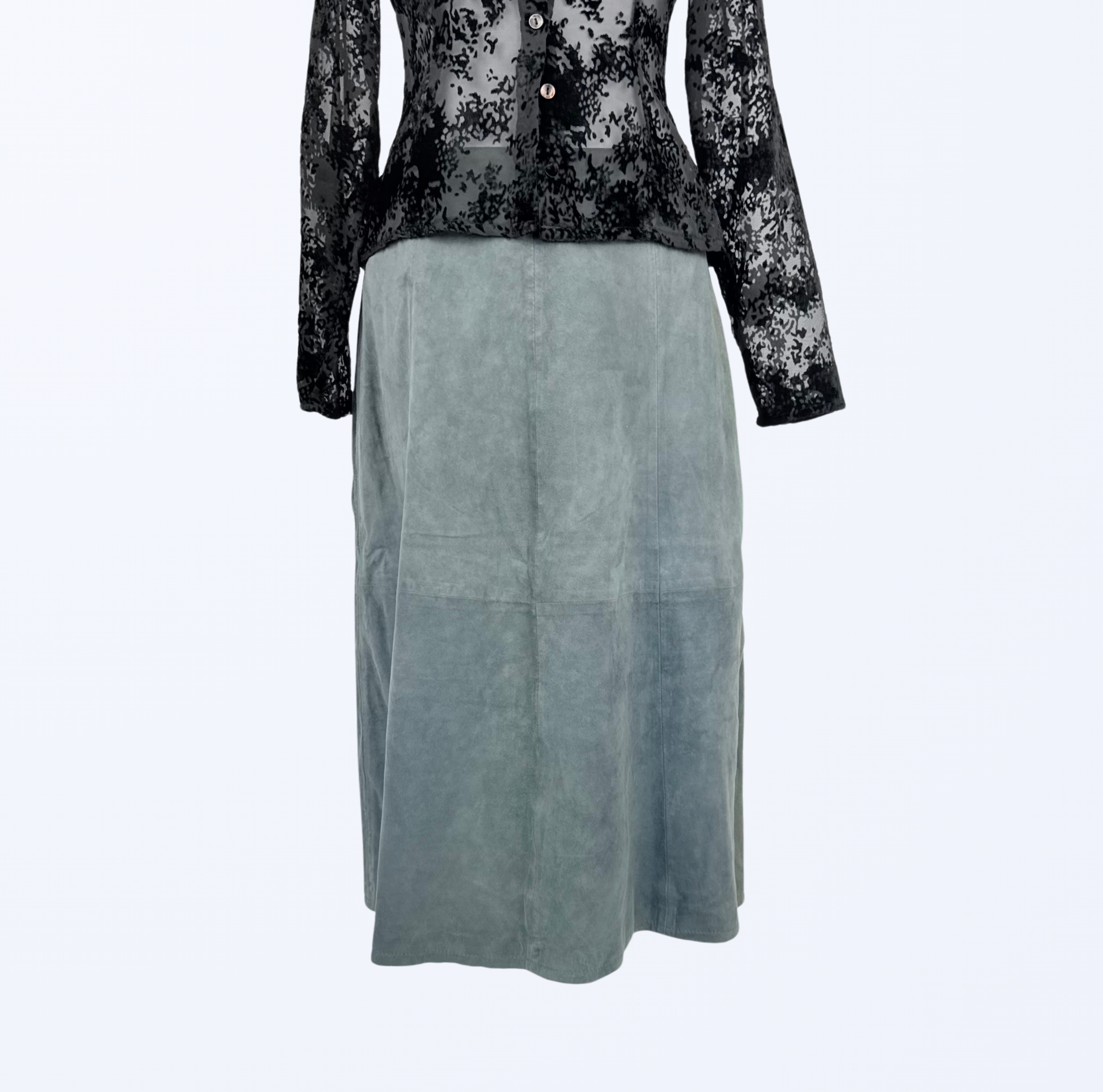 Vintage Leathland Midirock Lederrock graublau fairy boho festival Teos Vintage Onlineshop