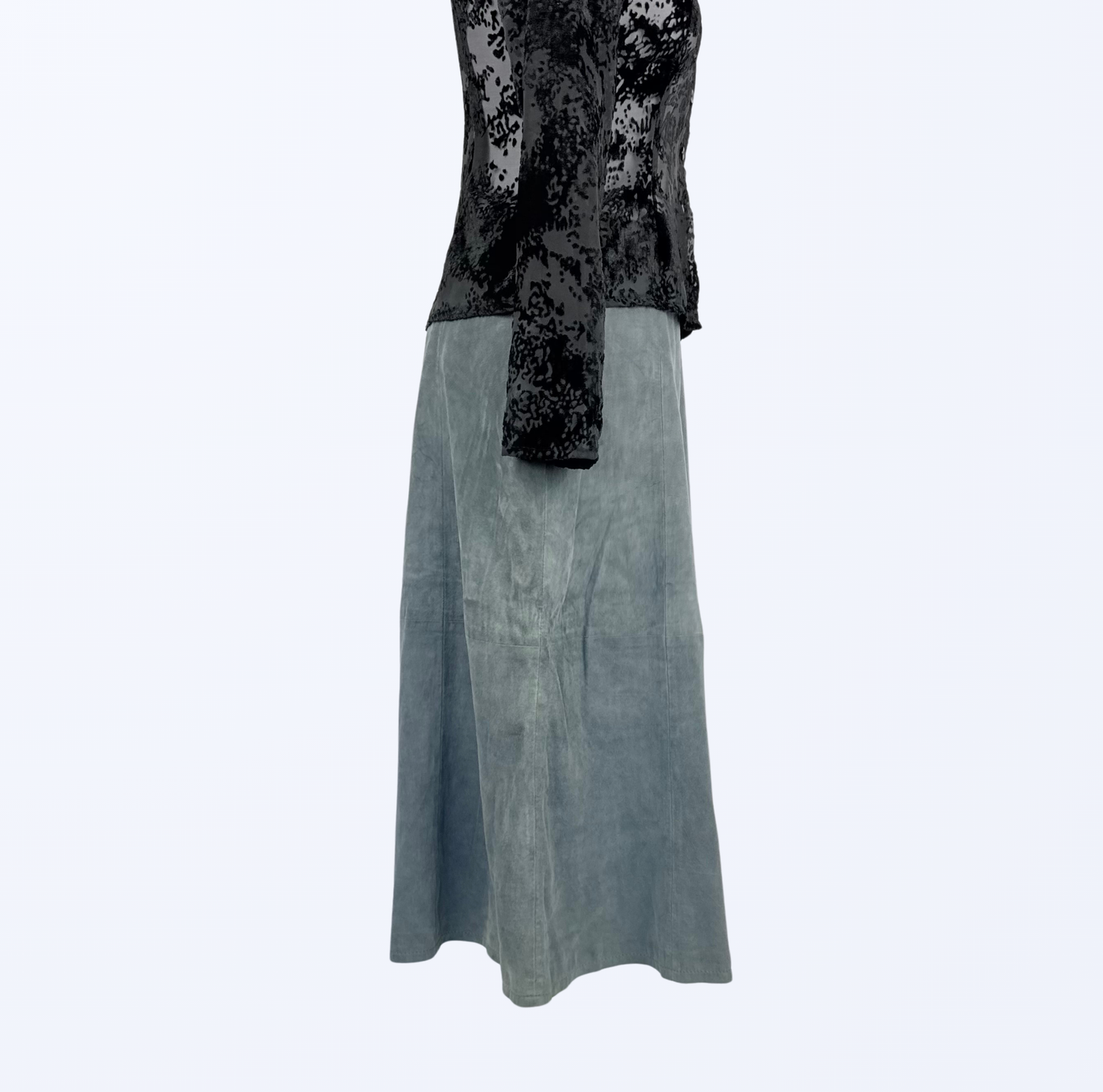Vintage Leathland Midirock Lederrock graublau fairy boho festival Teos Vintage Onlineshop