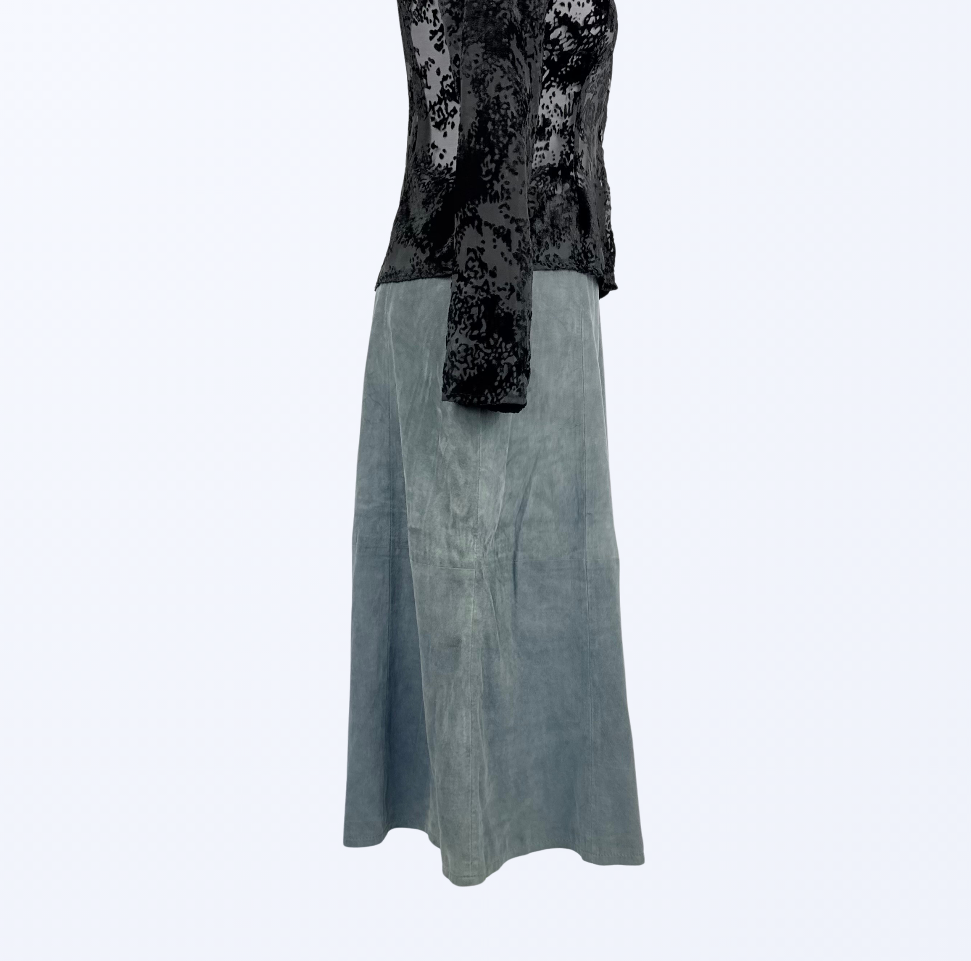 Vintage Leathland Midirock Lederrock graublau fairy boho festival Teos Vintage Onlineshop
