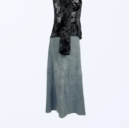 Vintage Leathland Midirock Lederrock graublau fairy boho festival Teos Vintage Onlineshop