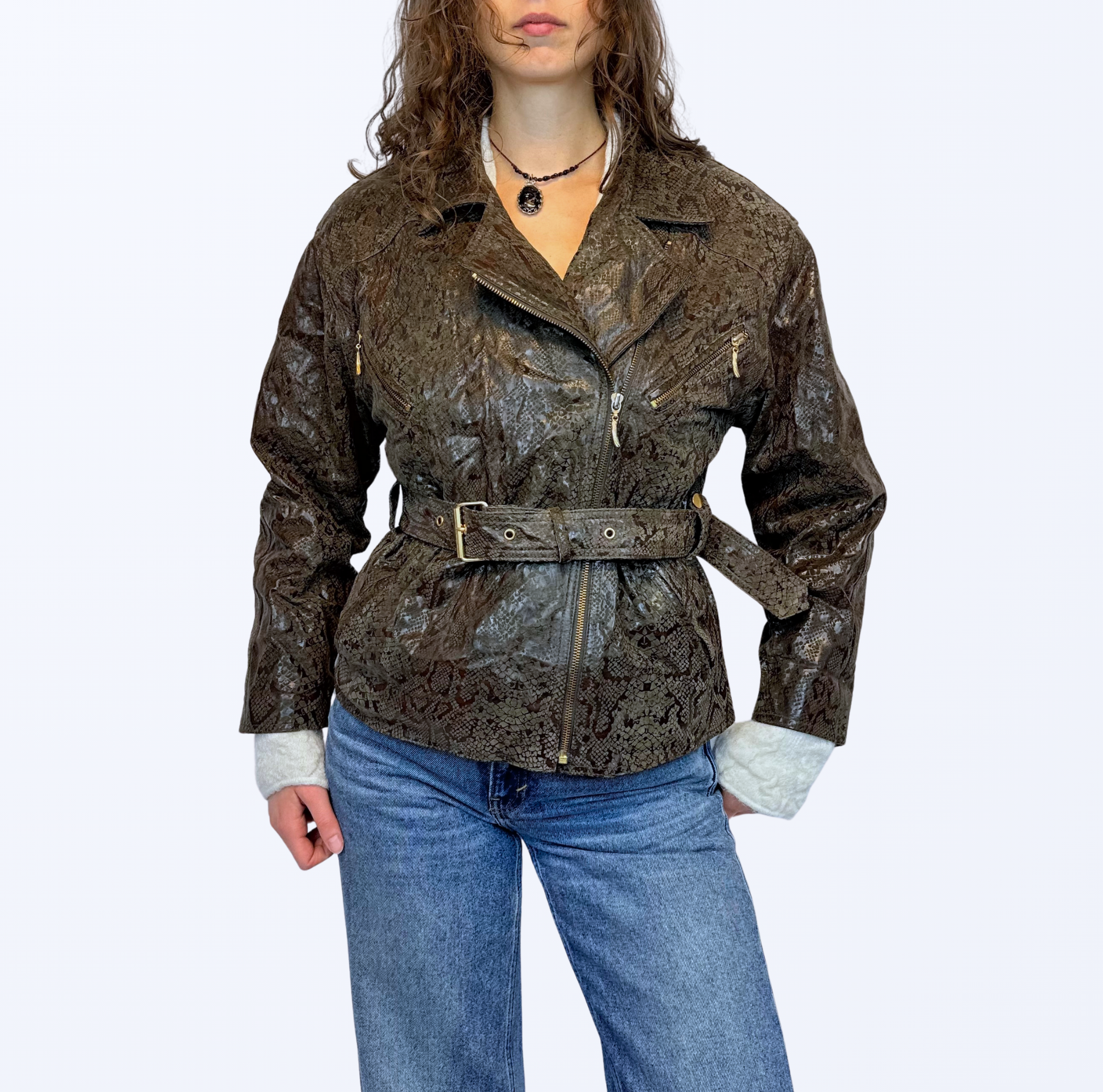 Vintage Lederjacke snake Schlangenmuster Teos Vintage