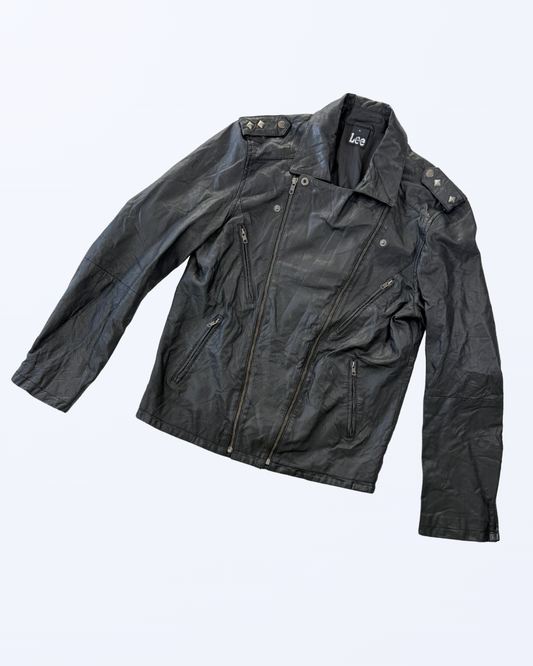 Vintage Lee Lederjacke schwarz Bikerjacke 90s Style Lederjacke Teos Vintage Onlineshop
