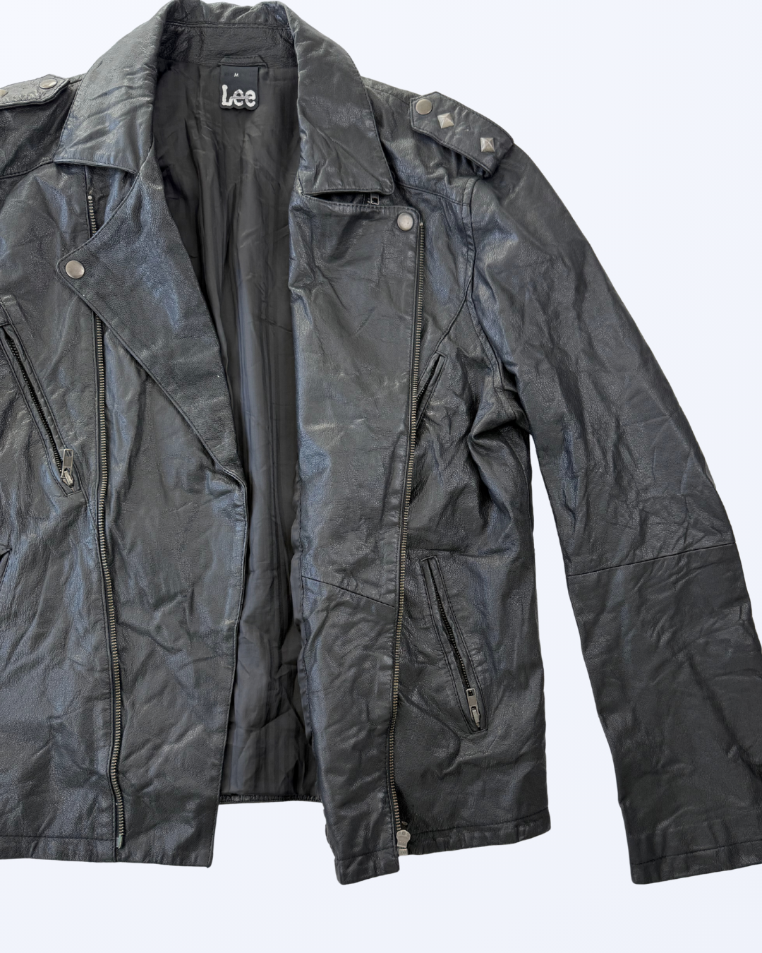 Vintage Lee Lederjacke schwarz Bikerjacke 90s Style Lederjacke Teos Vintage Onlineshop