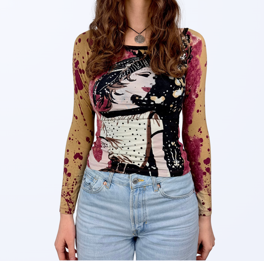 Vintage Lonhsleeve 20s Print Frau Gr. XS/S Teos Vintage Onlineshop