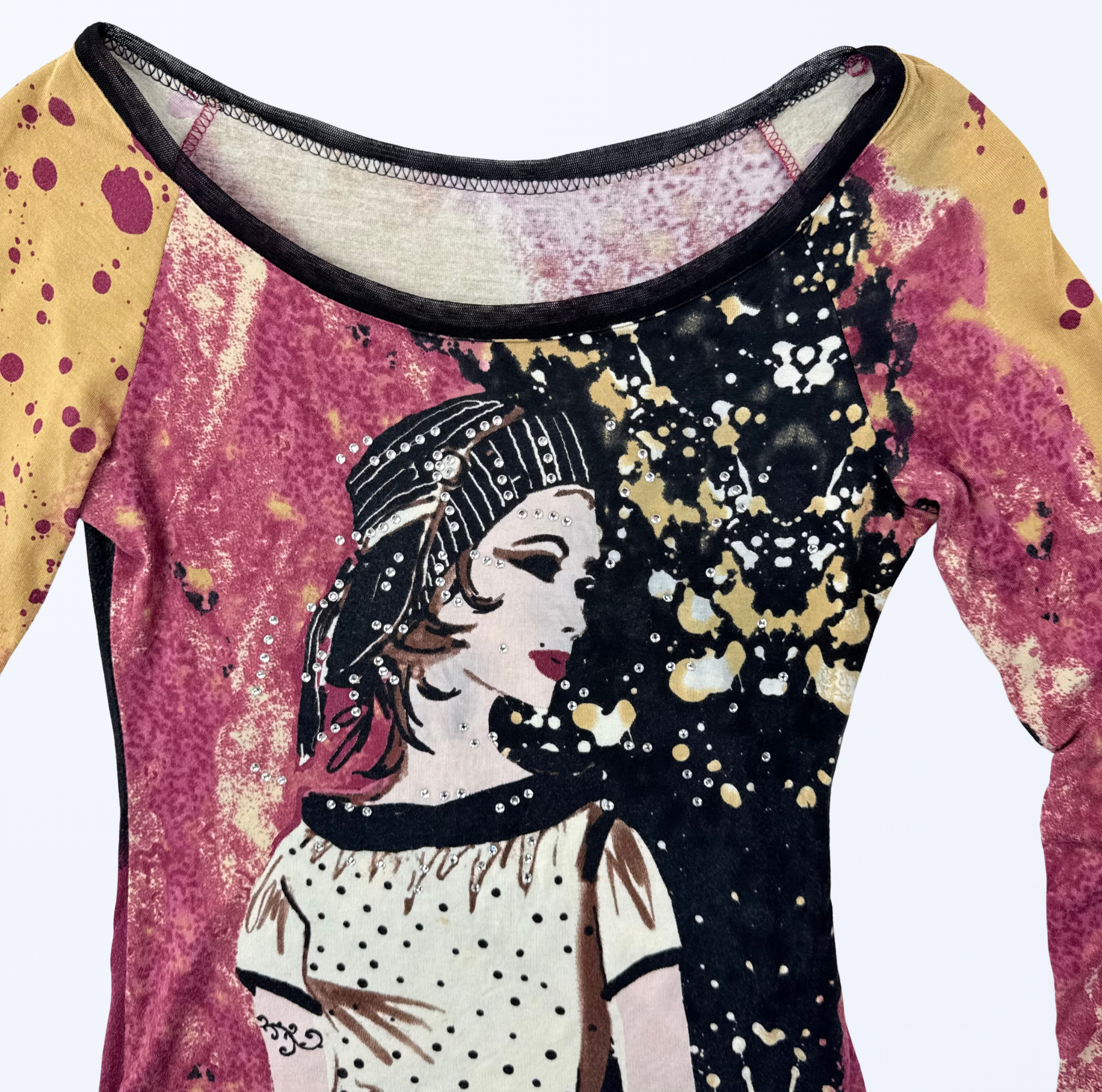 Vintage Lonhsleeve 20s Print Frau Gr. XS/S Teos Vintage Onlineshop