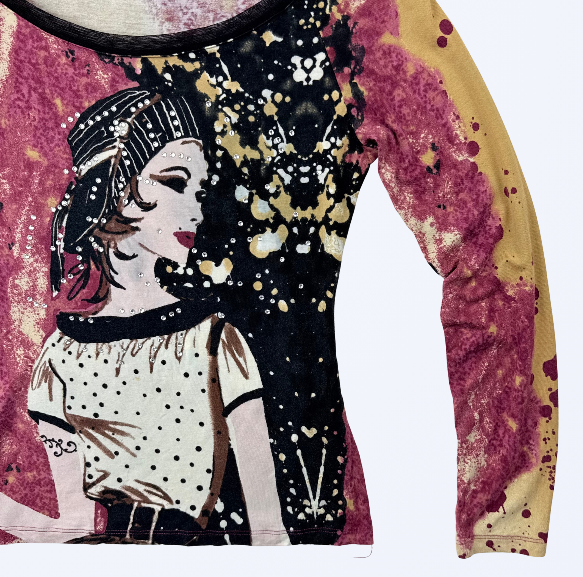 Vintage Lonhsleeve 20s Print Frau Gr. XS/S Teos Vintage Onlineshop
