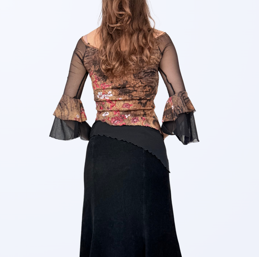 Vintage Longsleeve Off-Shoulder Floral Mesh Blumen Teos Vintage Onlineshop
