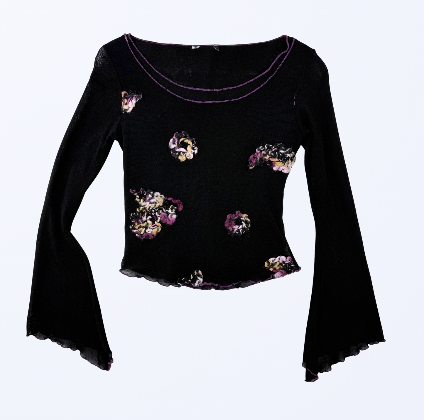 Vintage Longsleeve Trompetenärmel schwarz lila Teos Online shop