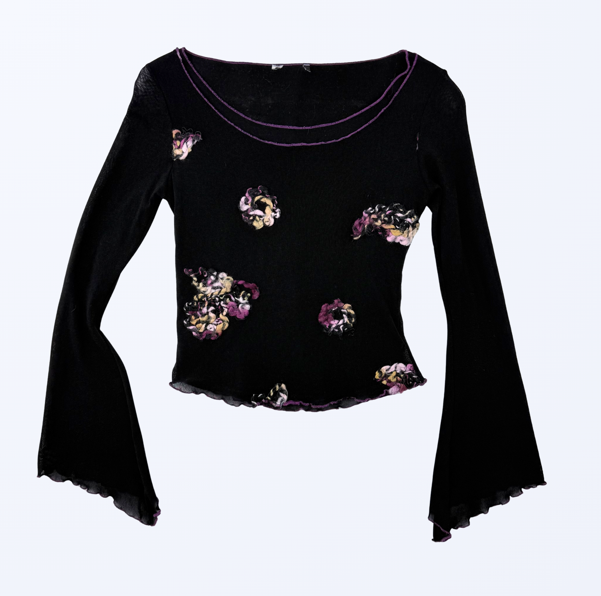 Vintage Longsleeve Trompetenärmel schwarz lila Teos Online shop