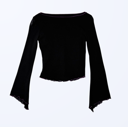 Vintage Longsleeve Trompetenärmel schwarz lila Teos Online shop