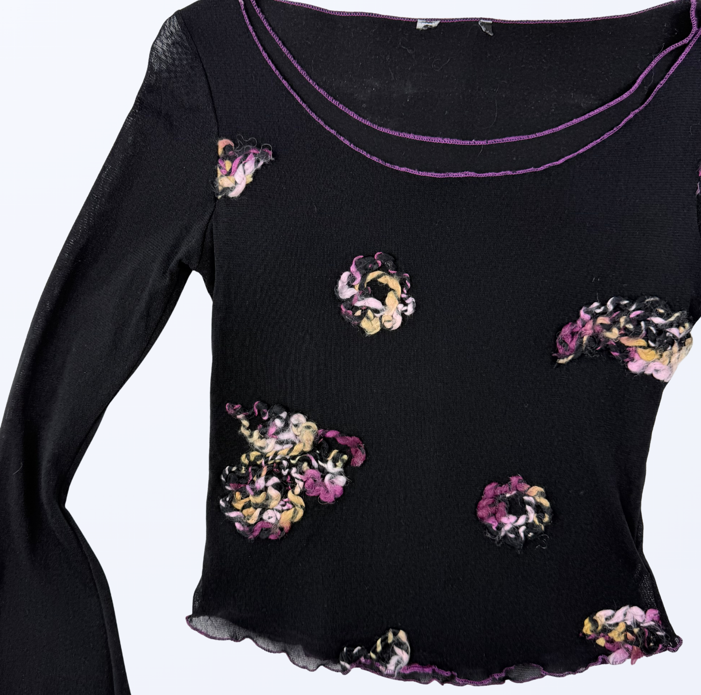 Vintage Longsleeve Trompetenärmel schwarz lila Teos Online shop