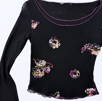 Vintage Longsleeve Trompetenärmel schwarz lila Teos Online shop