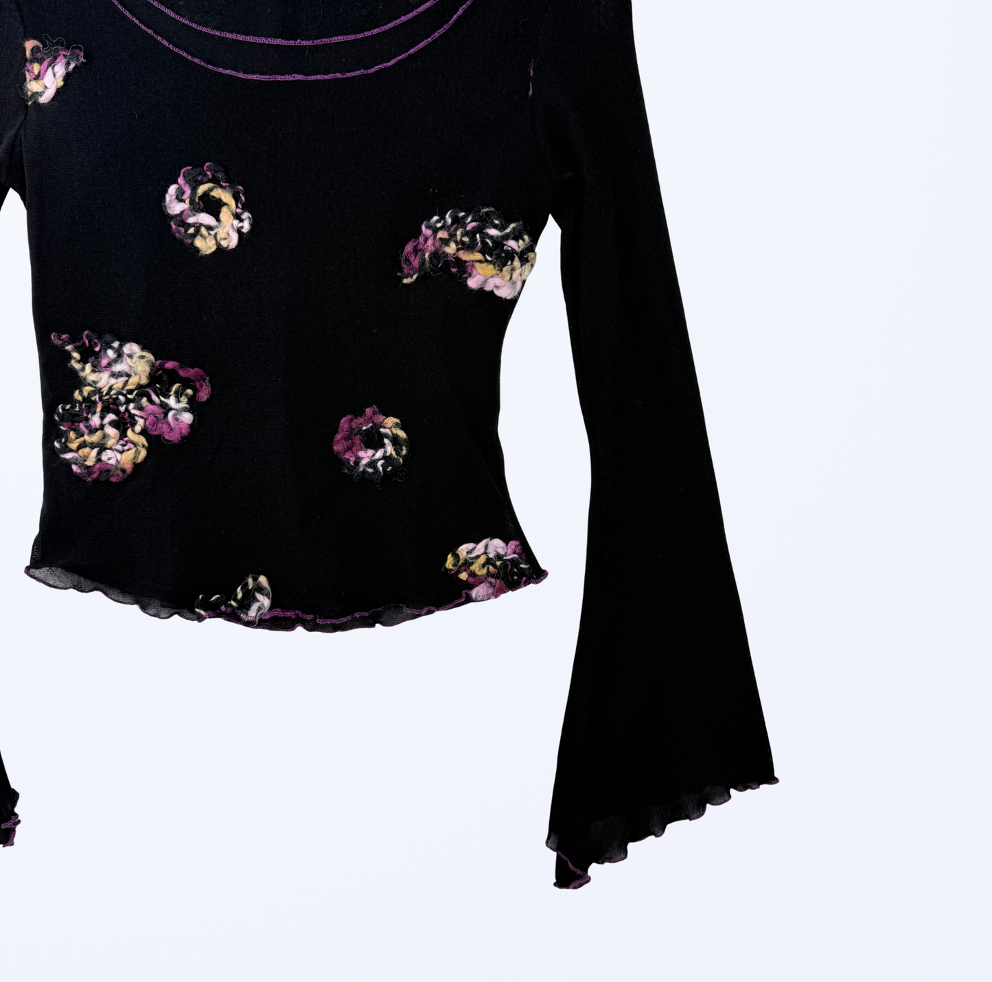 Vintage Longsleeve Trompetenärmel schwarz lila Teos Online shop