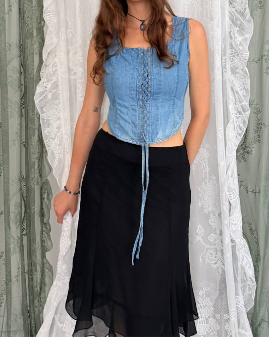 Vintage Mixup Jeanstop Corsage Corsagenstyle 90s Style witchy Whimscial Whimsy Teos Vintage Online Shop