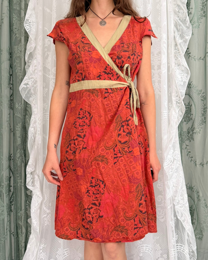Vintage Peace Angel Kleid organge gemustert 100 % Baumwolle Naturmaterial Teos Vintage Online Shop