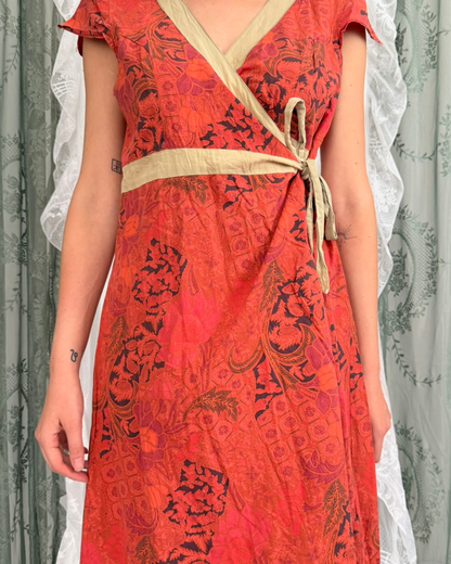 Vintage Peace Angel Kleid organge gemustert 100 % Baumwolle Naturmaterial Teos Vintage Online Shop