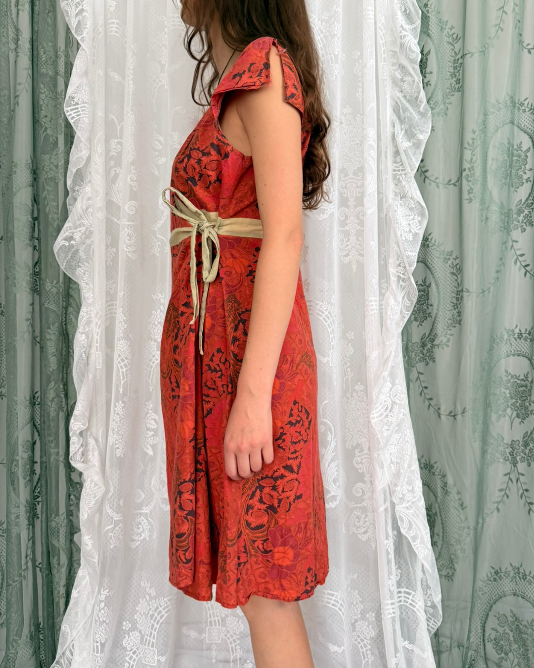 Vintage Peace Angel Kleid organge gemustert 100 % Baumwolle Naturmaterial Teos Vintage Online Shop