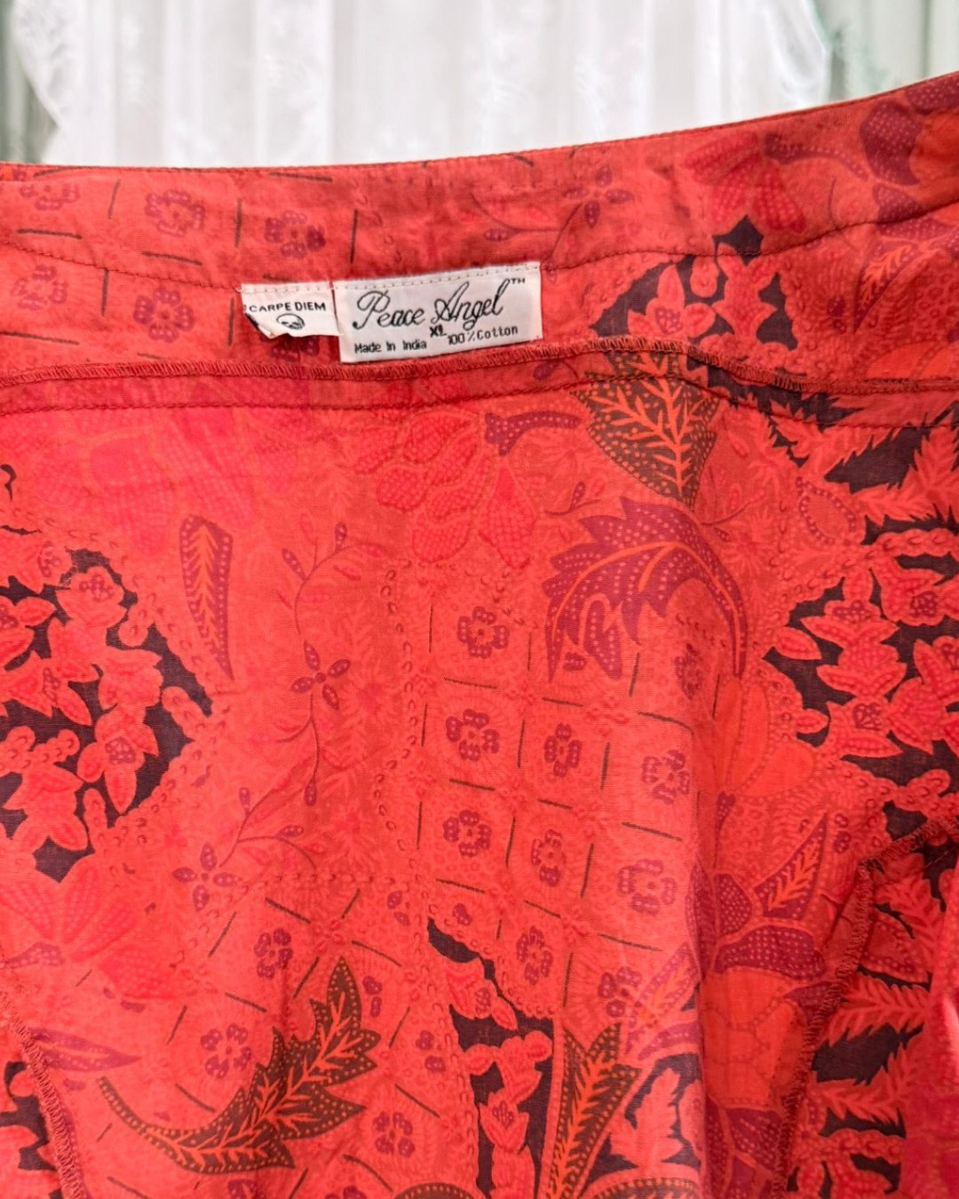 Vintage Peace Angel Kleid organge gemustert 100 % Baumwolle Naturmaterial Teos Vintage Online Shop