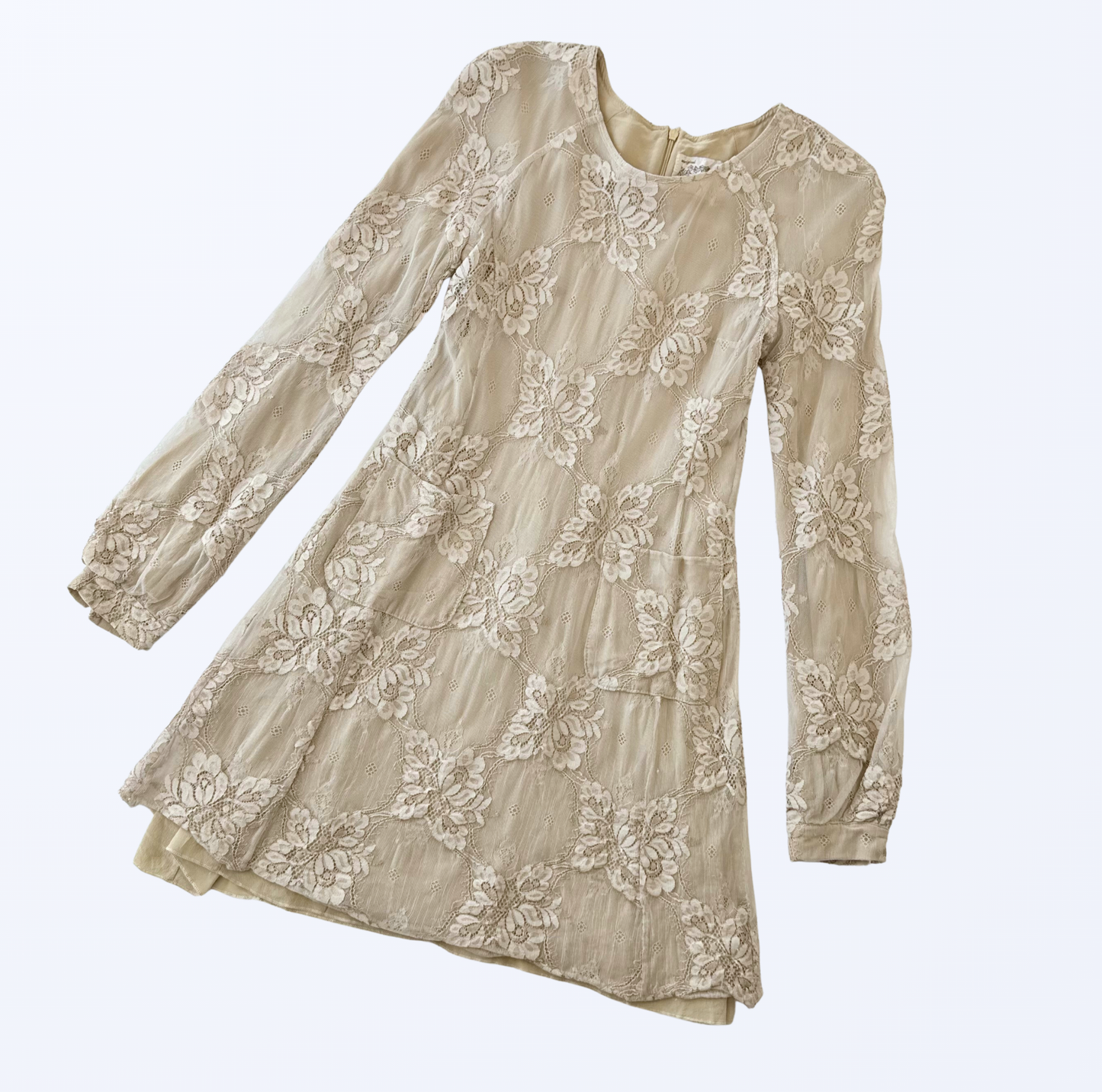 Pink Memories Spitzenkleid Mini beige creme Boho Festival Teos Vintage