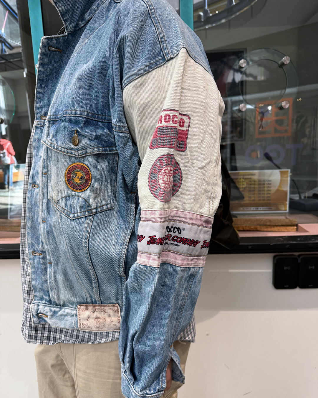 Rare Vintage Rocco Jeansjacke Bomberstyle Patches Teos Vintage Onlineshop