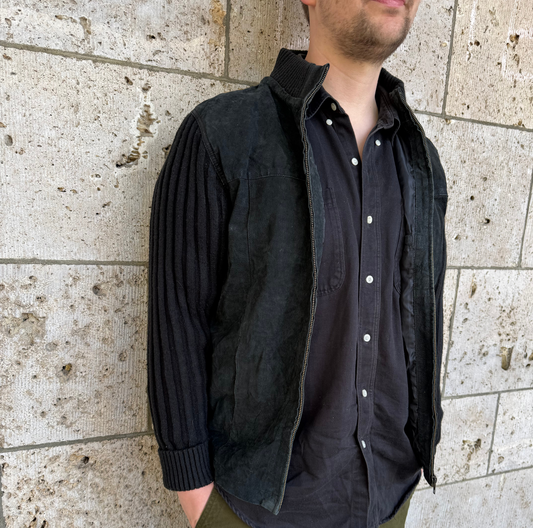 Seaman Lederjacke Wildlederjacke mit Strickärmeln 2000s y2l 90s Style