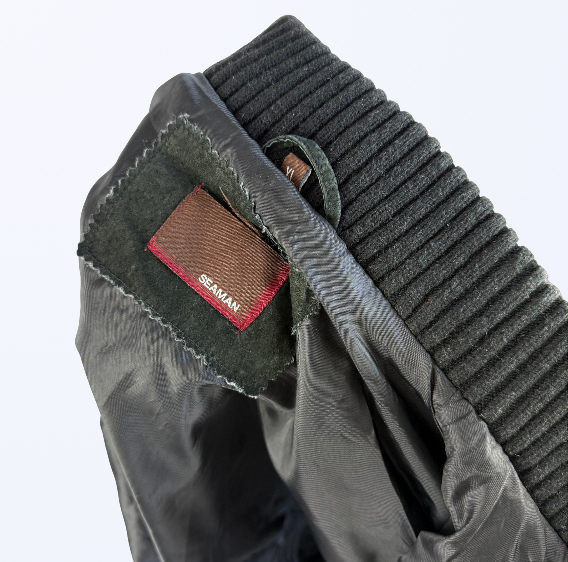 Seaman Lederjacke Wildlederjacke mit Strickärmeln 2000s y2l 90s Style