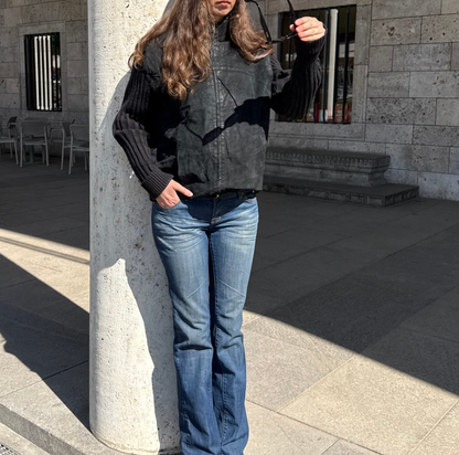 Seaman Lederjacke Wildlederjacke mit Strickärmeln 2000s y2l 90s Style