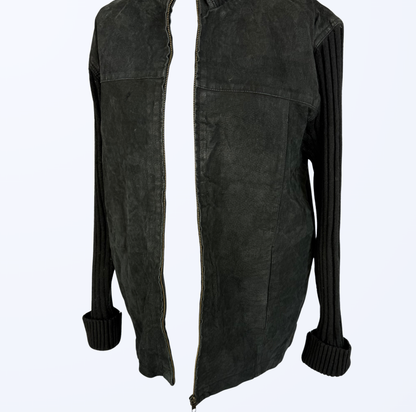 Seaman Lederjacke Wildlederjacke mit Strickärmeln 2000s y2l 90s Style
