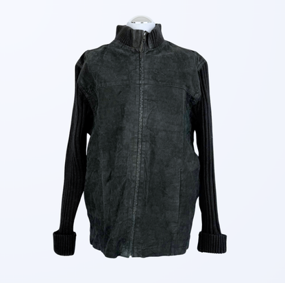 Seaman Lederjacke Wildlederjacke mit Strickärmeln 2000s y2l 90s Style