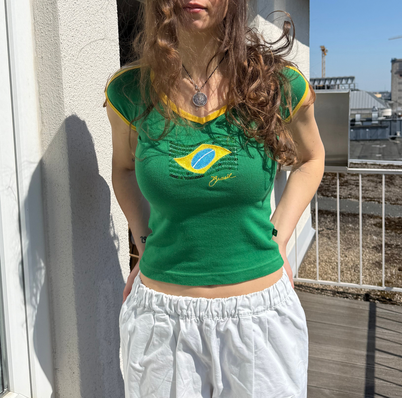 Vintage Sempre Brasil T-Shirt grün gelb Teos Vintage Onlineshop