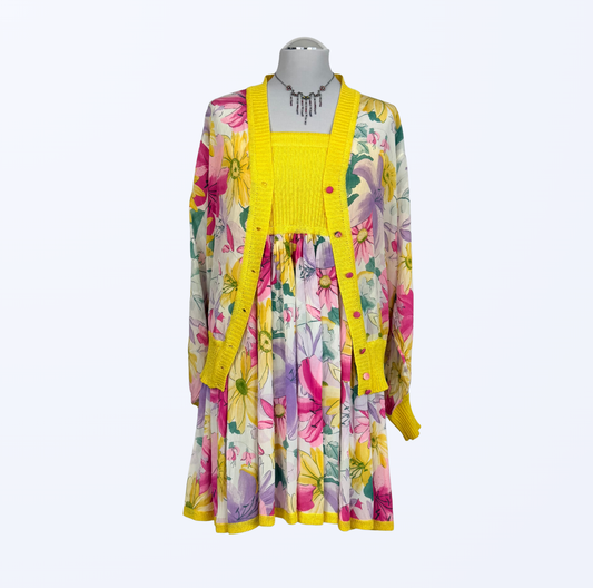 Vintage Set Rock Kleid Cardigan Seide Seidenset Blumen floral Sommerset Sommerrock Blumenrock