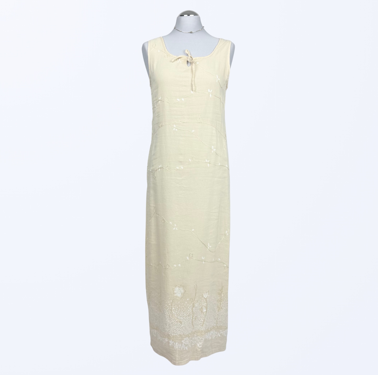 Vintage Maxikleid Boho festival fairy Naturstoff Leinen Teos Vintage Onlineshop