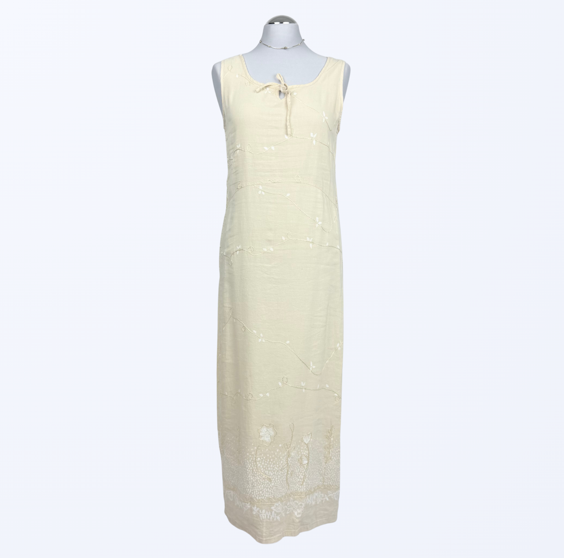 Vintage Maxikleid Boho festival fairy Naturstoff Leinen Teos Vintage Onlineshop