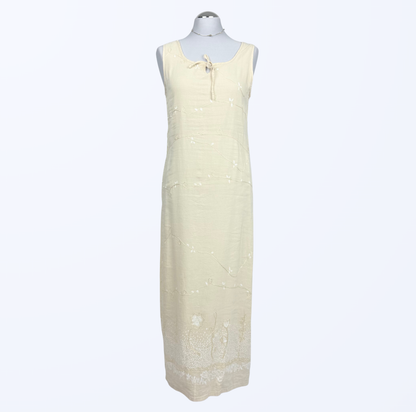 Vintage Maxikleid Boho festival fairy Naturstoff Leinen Teos Vintage Onlineshop