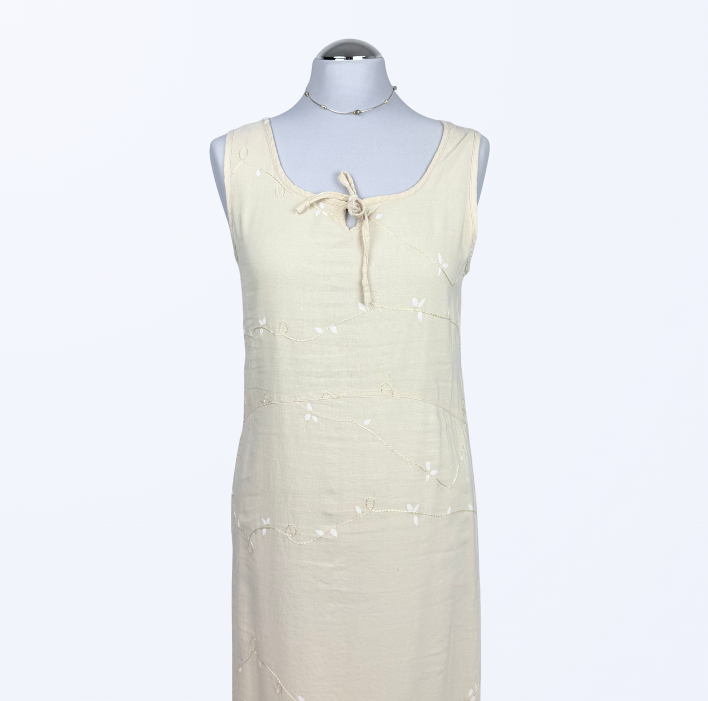 Vintage Maxikleid Boho festival fairy Naturstoff Leinen Teos Vintage Onlineshop