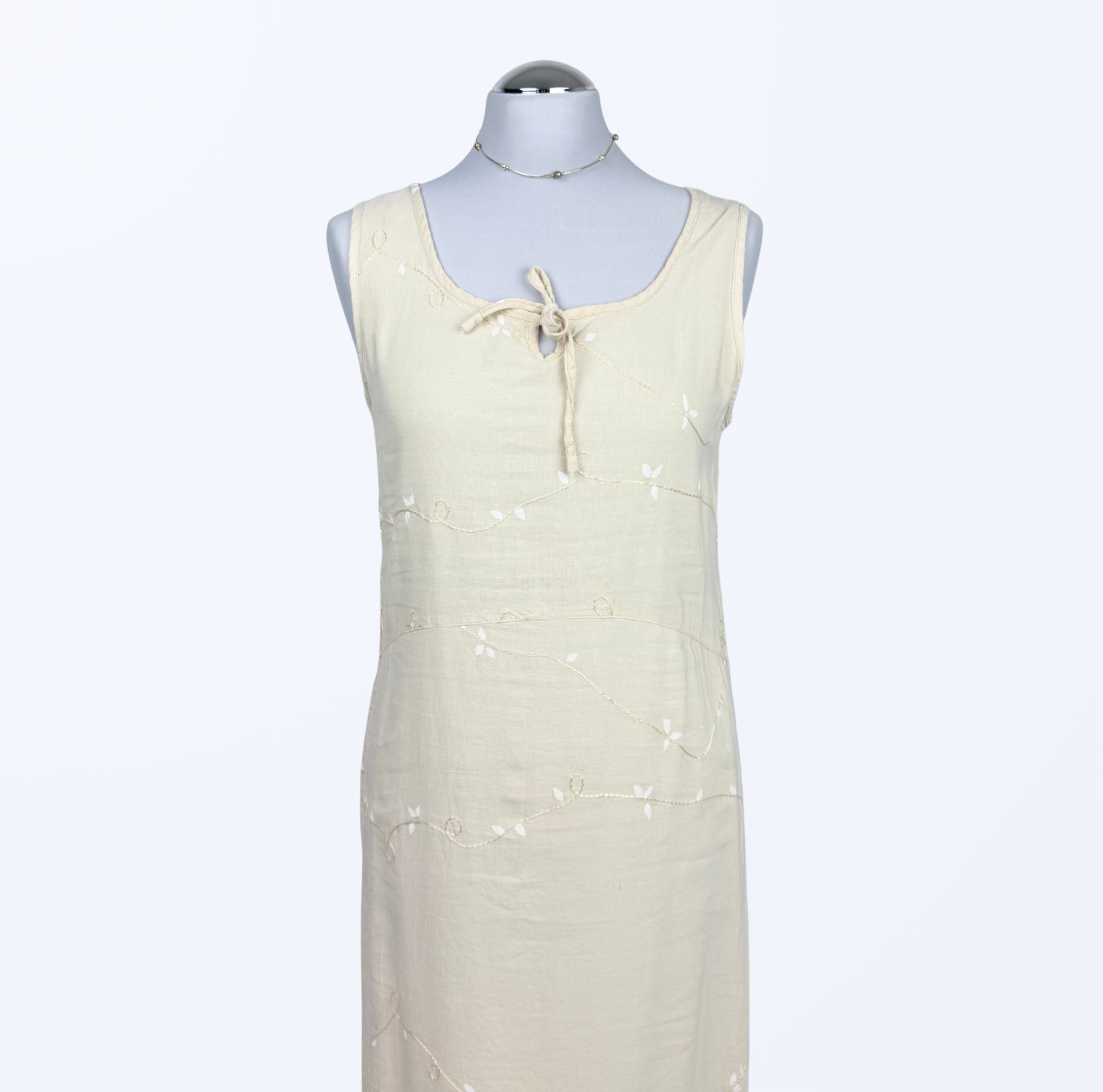 Vintage Maxikleid Boho festival fairy Naturstoff Leinen Teos Vintage Onlineshop