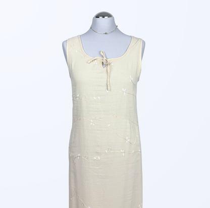 Vintage Maxikleid Boho festival fairy Naturstoff Leinen Teos Vintage Onlineshop