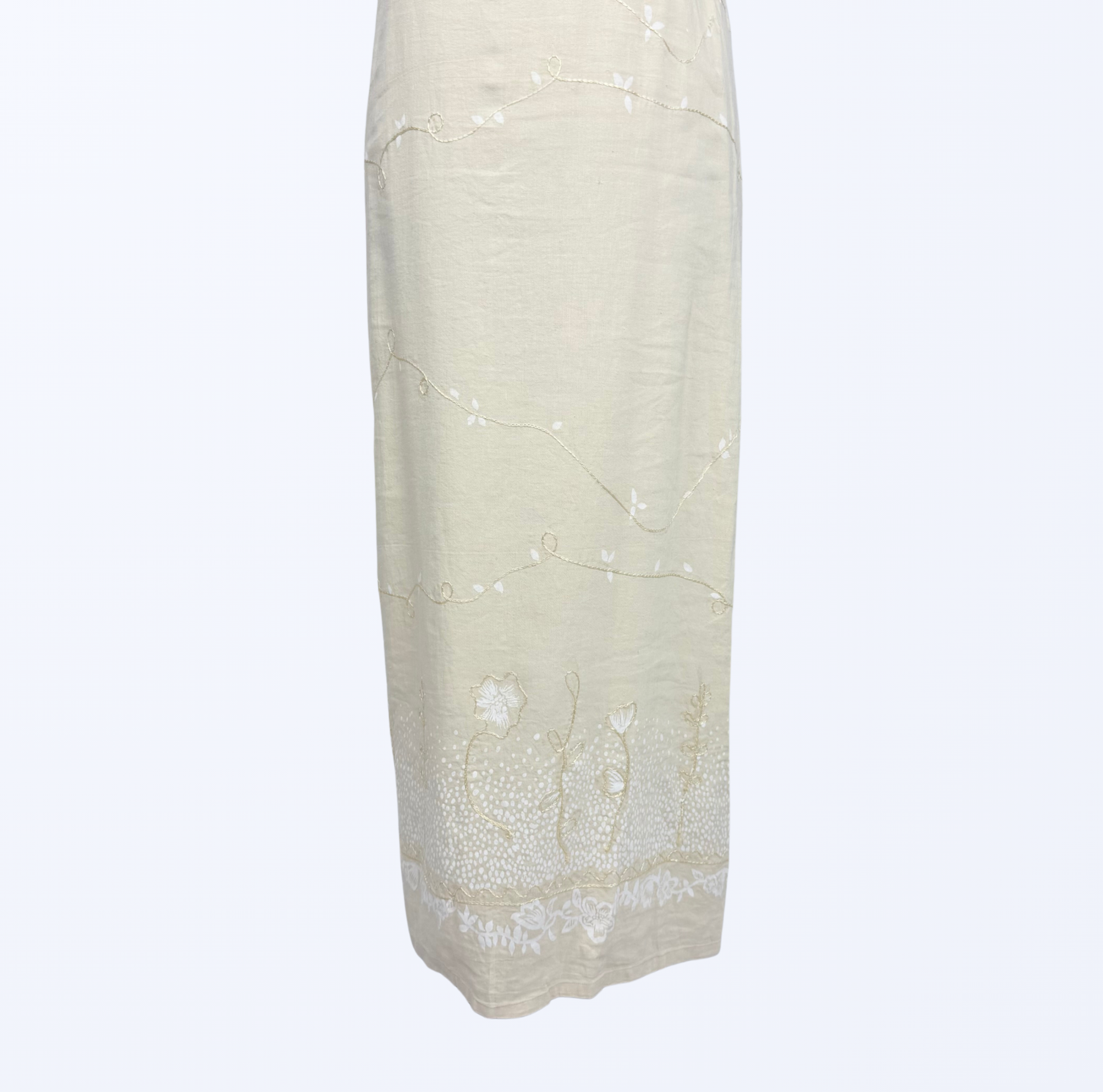 Vintage Maxikleid Boho festival fairy Naturstoff Leinen Teos Vintage Onlineshop