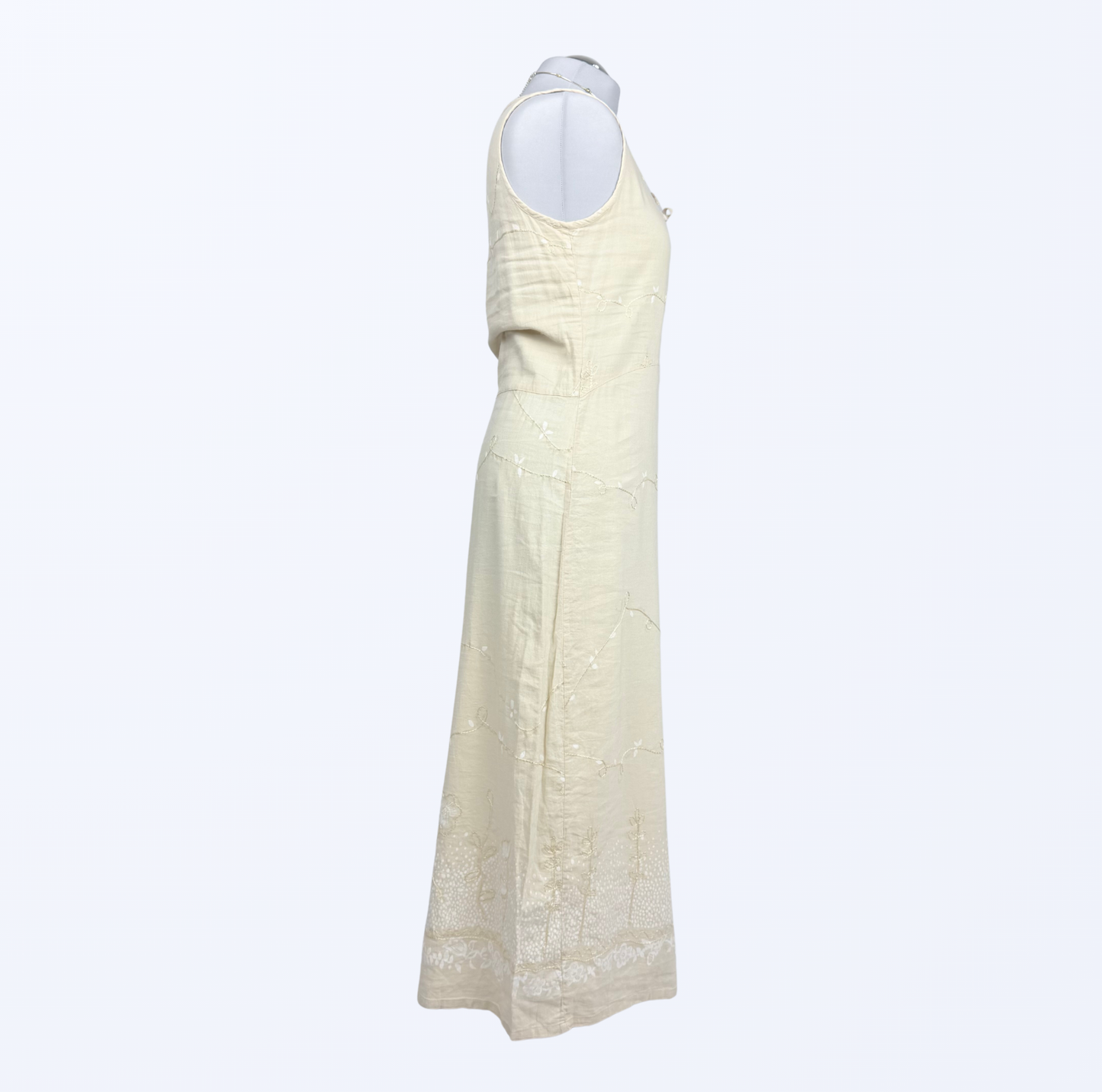 Vintage Maxikleid Boho festival fairy Naturstoff Leinen Teos Vintage Onlineshop