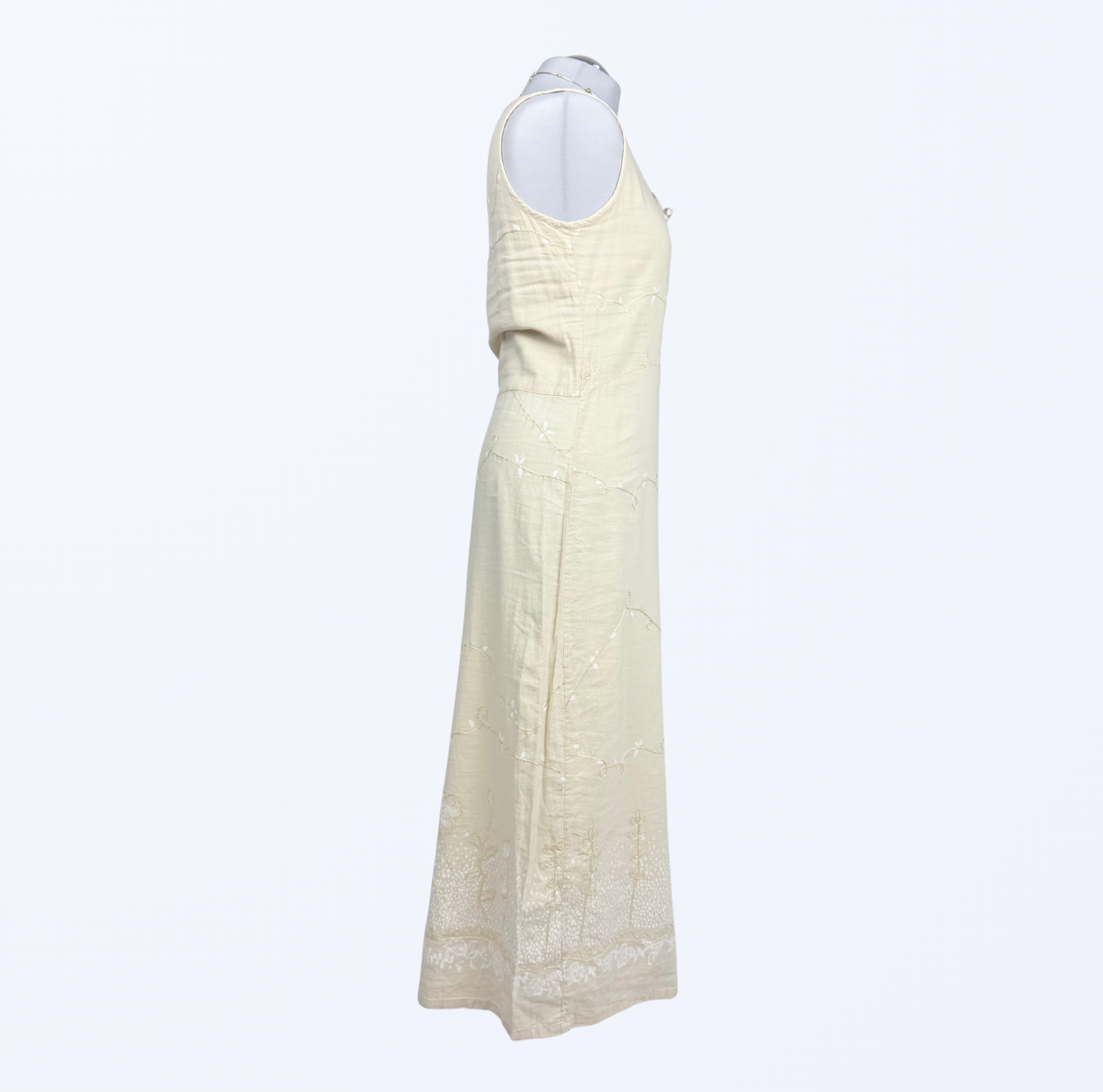 Vintage Maxikleid Boho festival fairy Naturstoff Leinen Teos Vintage Onlineshop
