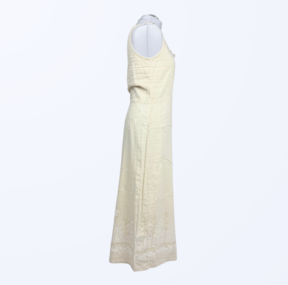 Vintage Maxikleid Boho festival fairy Naturstoff Leinen Teos Vintage Onlineshop