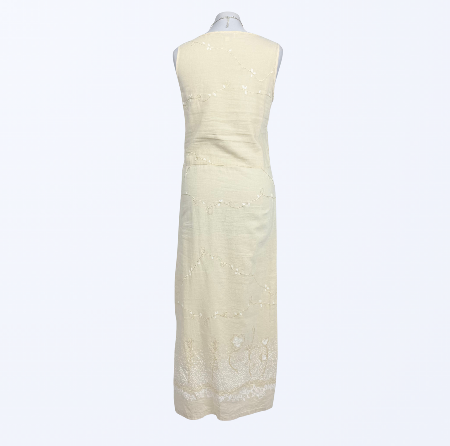 Vintage Maxikleid Boho festival fairy Naturstoff Leinen Teos Vintage Onlineshop