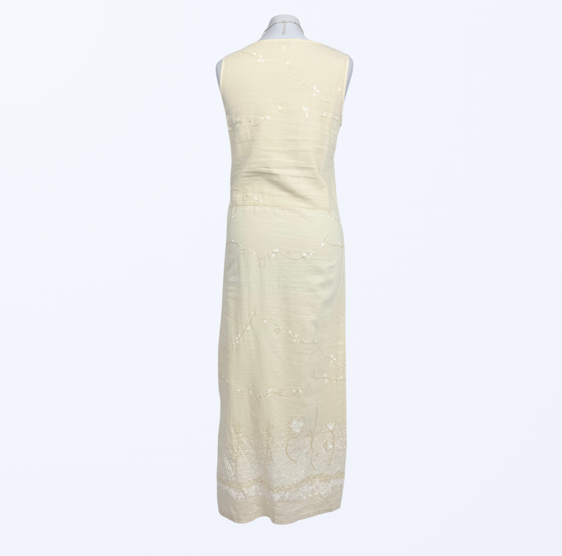 Vintage Maxikleid Boho festival fairy Naturstoff Leinen Teos Vintage Onlineshop