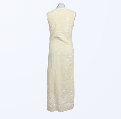 Vintage Maxikleid Boho festival fairy Naturstoff Leinen Teos Vintage Onlineshop