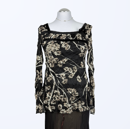 Susy Mix Longsleeve Mesh Spitze Blumenmuster Teos Vintage Onlineshop