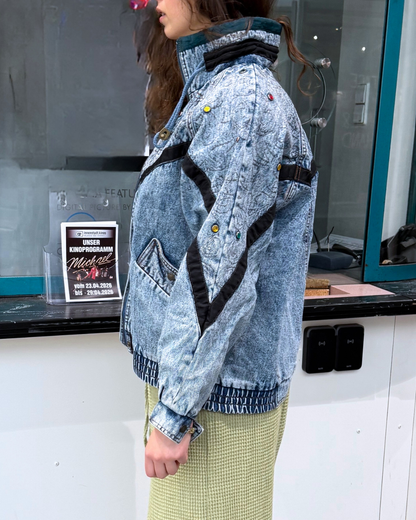 Rare Vintage Jeansjacke Weathered Blues mit Steinen und Ornamenten Boho Whimsical