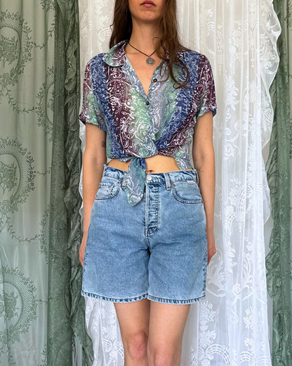 Vintage Kurzarmbluse crazy Pattern Bluse Boho 90s Festival Sommer Teos Vintage Online shop